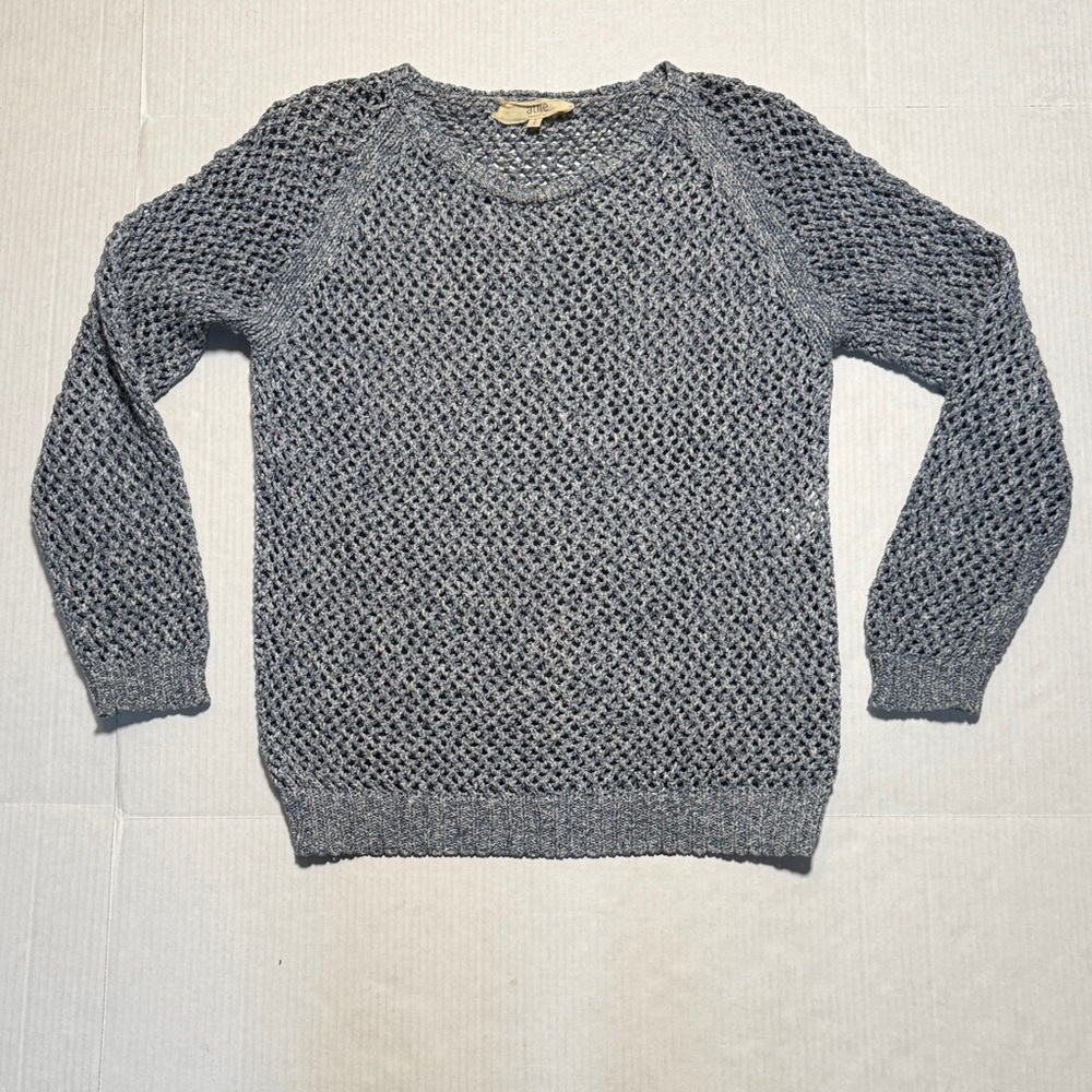 VANESSA BRUNO athé Y2K Blue Net Loose Knit Crewneck Sweater Long Sleeve 1/SM